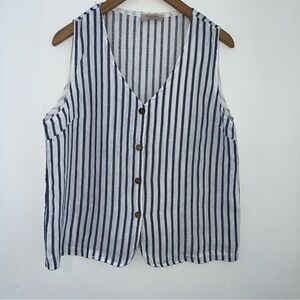 Bellambia Linen Striped Navy Sleeveless Vest